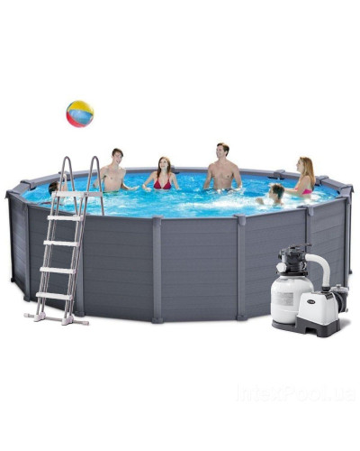 Каркасний басейн Intex 26384, (478 х 124 см) (Пісочний фільтр-насос, 4 500 л/год, драбина, тент, підстилка)