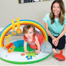 Детский надувной манеж Bestway 52239 "Радуга" (91х56 см) арка с игрушками, надувной пол