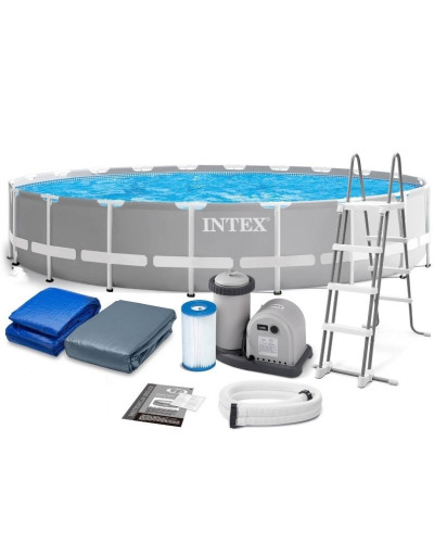 Intex 26756 - каркасний басейн (610х132 см) (5678 л/год, драбина, тент, підстилка)
