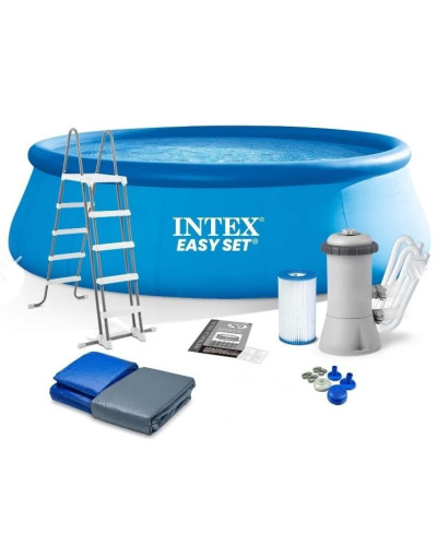 Надувний басейн Intex 26168 (457х122 см) (Картриджний фільтр насос 3785 л/год, драбина, тент, підстилка)