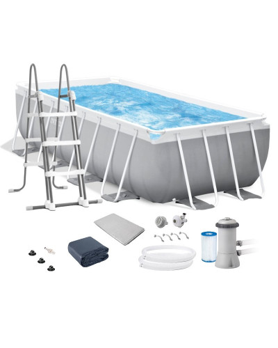 Каркасний прямокутний басейн Intex 26792 (488х244х107 см) (Фільтр-насос 3785 л/год, драбина, тент, підстилка)
