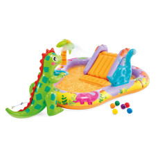 Надувной игровой центр Intex 56139 «Дино мир» (201х157х69 см) горка, фонтан