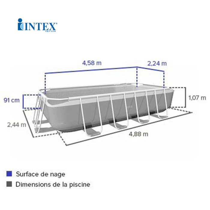 Каркасний прямокутний басейн 26778 Intex 488х244х107см Каркасний прямокутний басейн 26778 Intex 488х244х107см