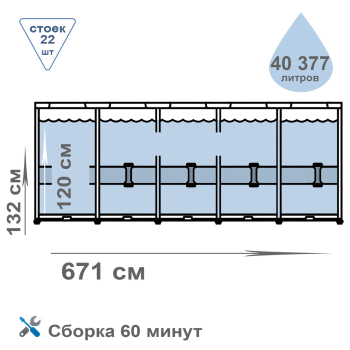 Каркасний басейн 56705, 671 х 132 см (9 463 л/год, драбина, підстилка, тент) Каркасний басейн 56705, 671 х 132 см (9 463 л/год, драбина, підстилка, тент)