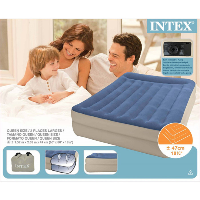 Двуспальная надувная кровать Intex 67714 (152х203х47 см.) со встроенным электронасосом Двуспальная надувная кровать Intex 67714 (152х203х47 см.) со встроенным электронасосом